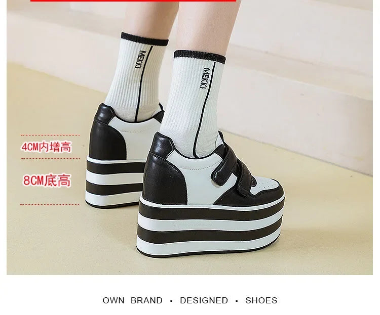 High quality 12cm Synthetic Genuine Leather Boot Ankle Platform Wedge High Brand Chunky Sneaker Shoes