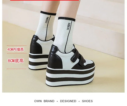 High quality 12cm Synthetic Genuine Leather Boot Ankle Platform Wedge High Brand Chunky Sneaker Shoes