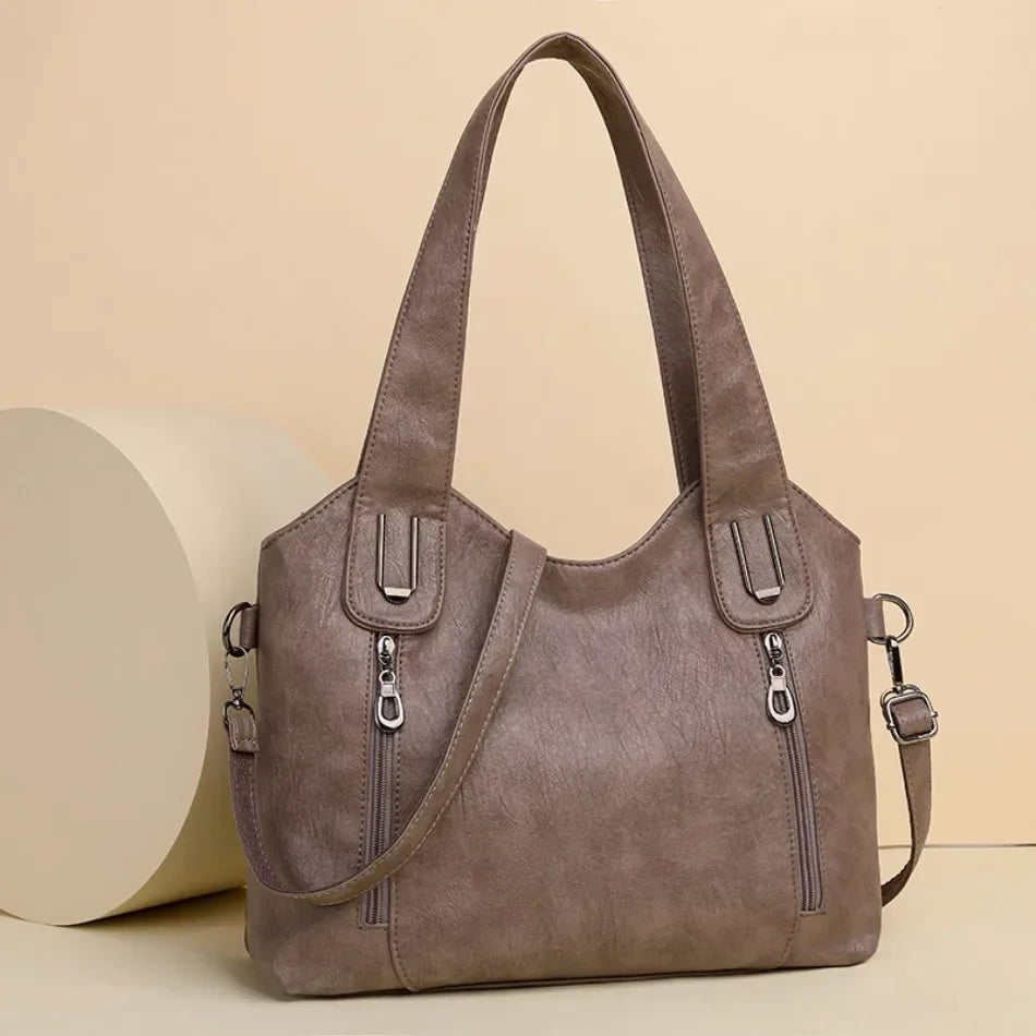 Solid Color Handbag Soft Leather Tote Bag Casual Big Shoulder Messenger Bags