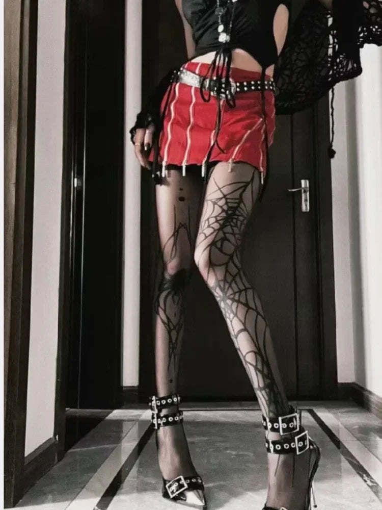 Gothic Vintage Dark Fishnet Tights Stocking Women Emo Spider Web Witch Pantyhose 02 01 02-01-