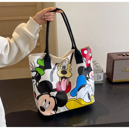 DisneyCartoon Mickey Fashion Versatile Large Capacity Canvas Shoulder Bag Women's Casual Versatile Tote Bag