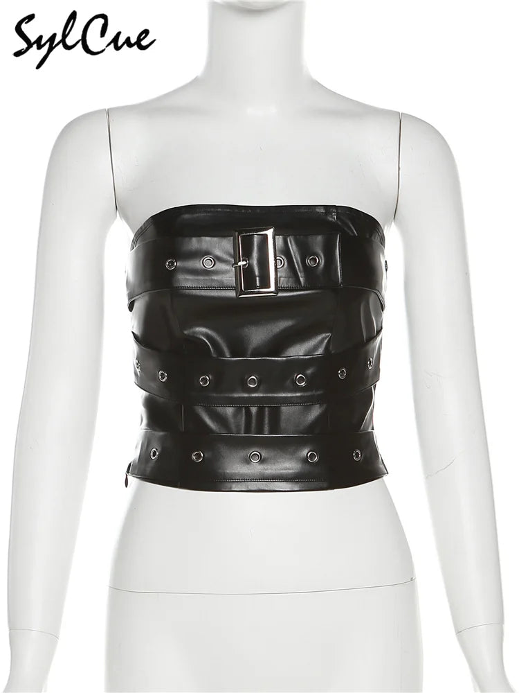 Retro Matte Black Mysterious All-Match Personality Fashionable Belt Chest Wrap Vest