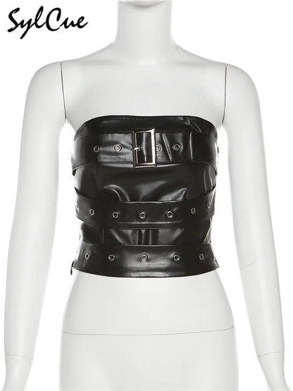 Retro Matte Black Mysterious All-Match Personality Fashionable Belt Chest Wrap Vest