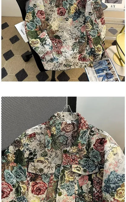 Men's Fashionable Denim Jacket High Quality Cross-Border Style Loose Fit Casual Scene Jacquard Lapel Jacket