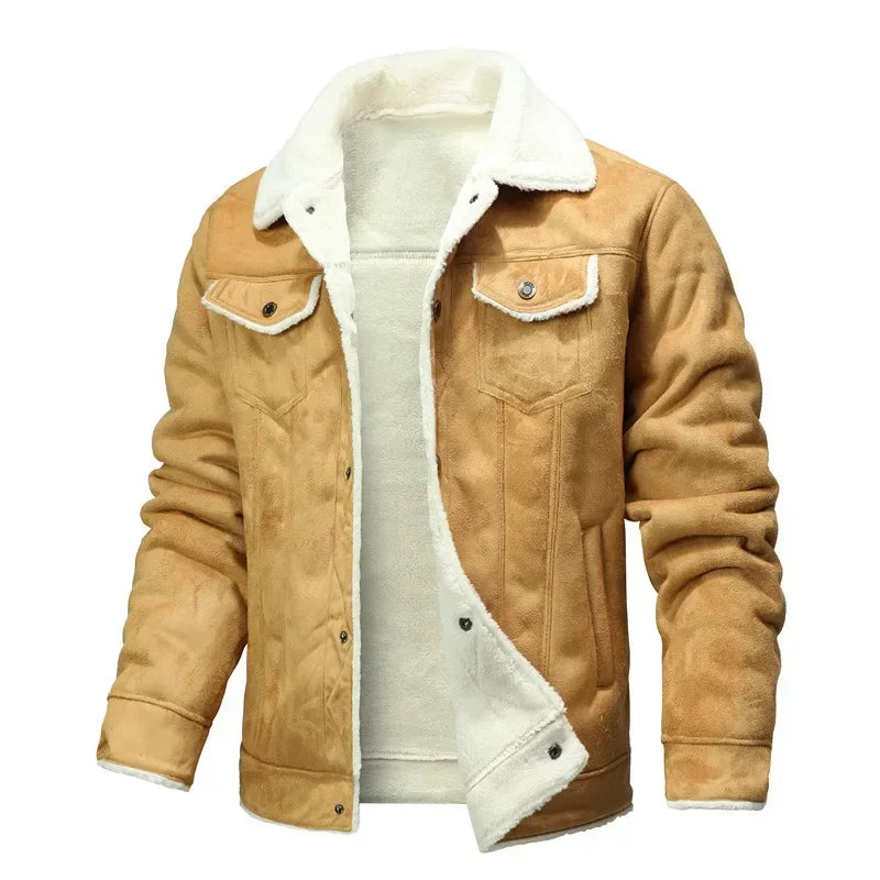 Men Suede Leather Coat High-quality Warm Jacket Casual Leather Jacket