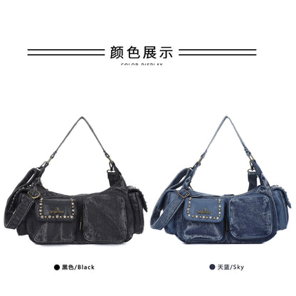 Women's Denim Bag Y2K Vintage Blue Jean Purse and Handbags Crossbody Wallet Large Capacity Baguette Bag Blue / 30cmx15cmx10cm Blue / 30cmx15cmx10cm-