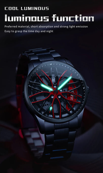 Mens Watch Original Rotatable Wheel Hub Dial Fashion Trend Quartz Watch Waterproof Luminous
