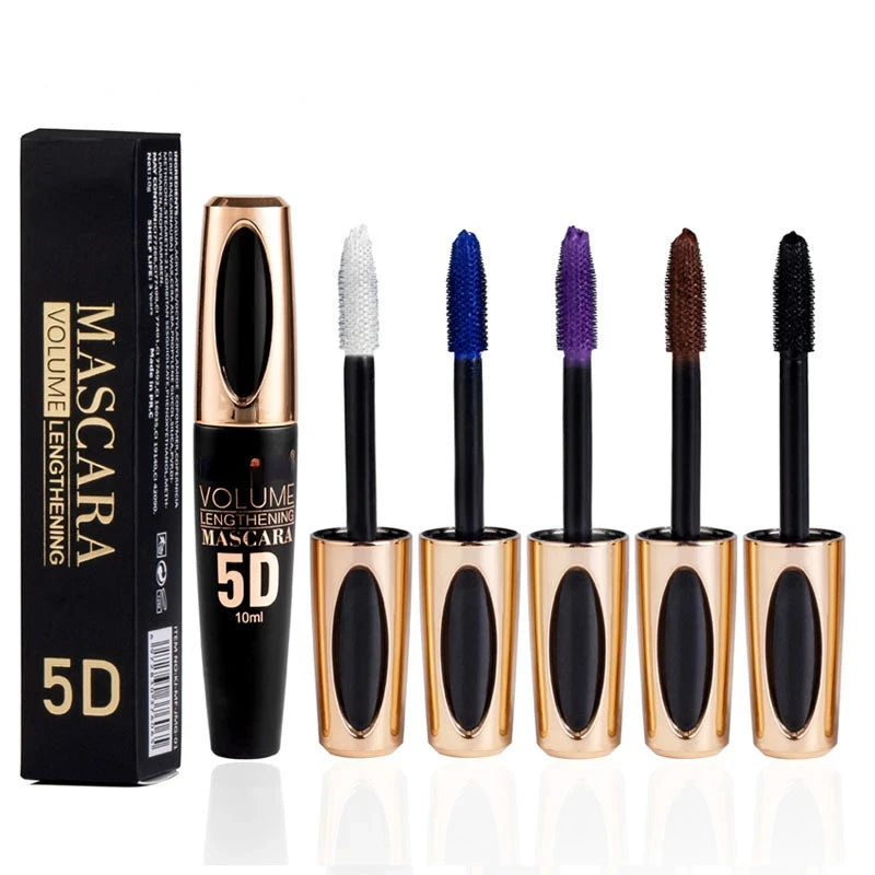 5D Mascara Makeup Waterproof Sweatproof Non-smudgy Slim Color Purple Blue White