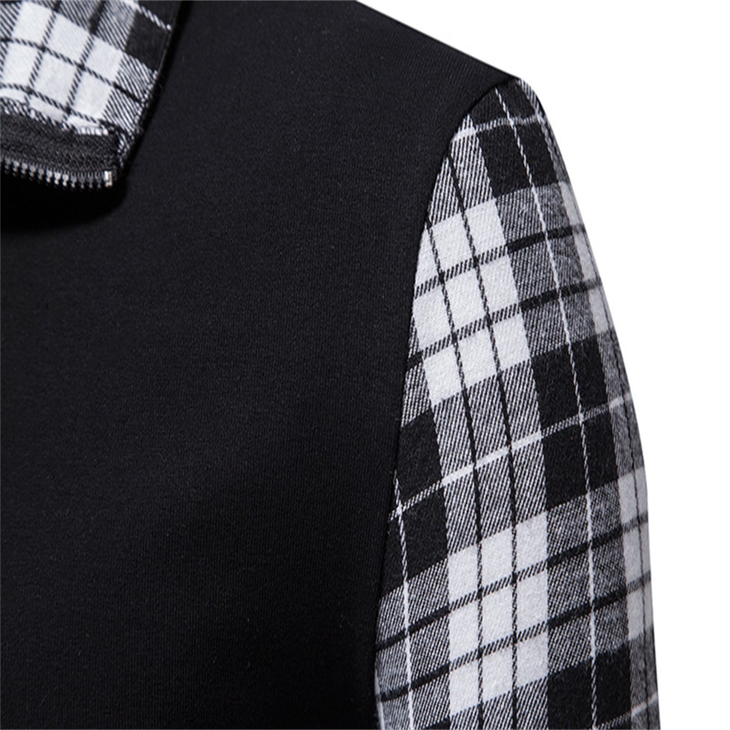 Men's Polo Shirt Zipper Long Sleeve Business Pullover Tops Formal Work Plaid