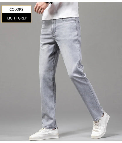 Men's Elastic Cotton Jeans Fashion Gray Comfortable Casual Pants