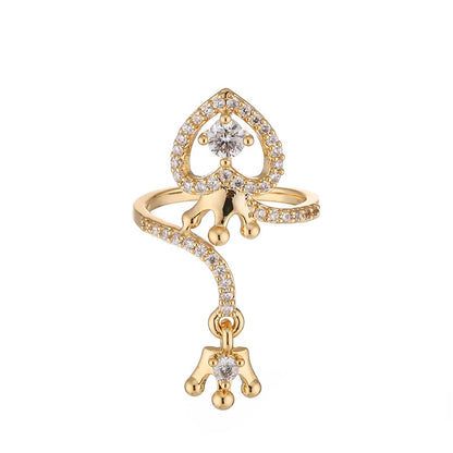 Dainty Crown Nail Rings for Women Full Zircon Fingernail Adjustable Tip Nail Cap Loop Ring Gold color-F United States
