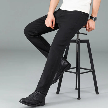 Men's pure black jeans straight fit comfortable and elastic