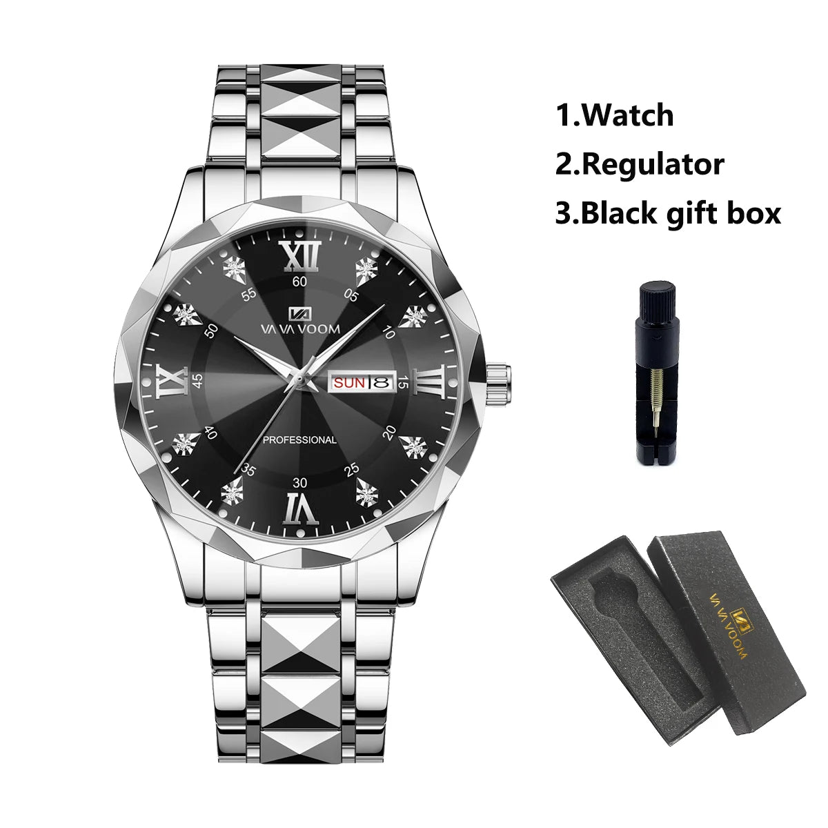 Men Watch Water Diamond Luxury Night Glow Double Calendar Quartz Movement 41mm Blue Gold Stainless Steel