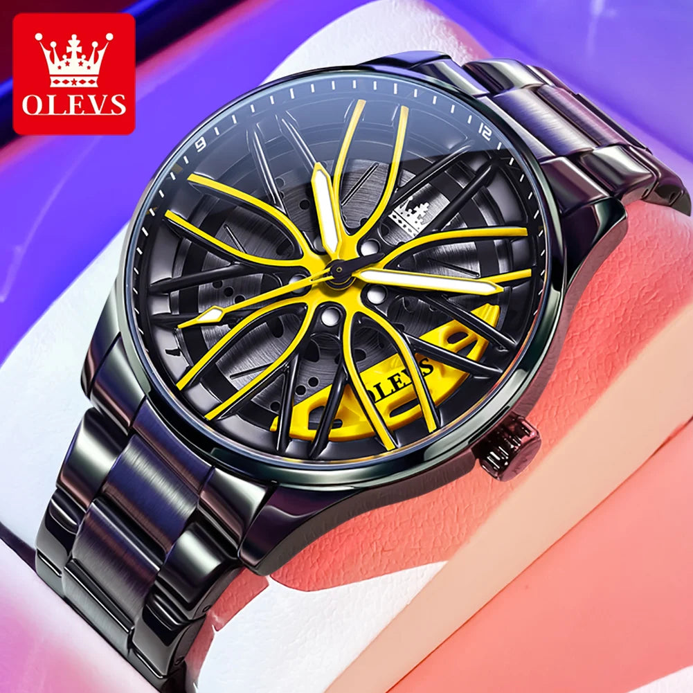 Mens Watch Original Rotatable Wheel Hub Dial Fashion Trend Quartz Watch Waterproof Luminous