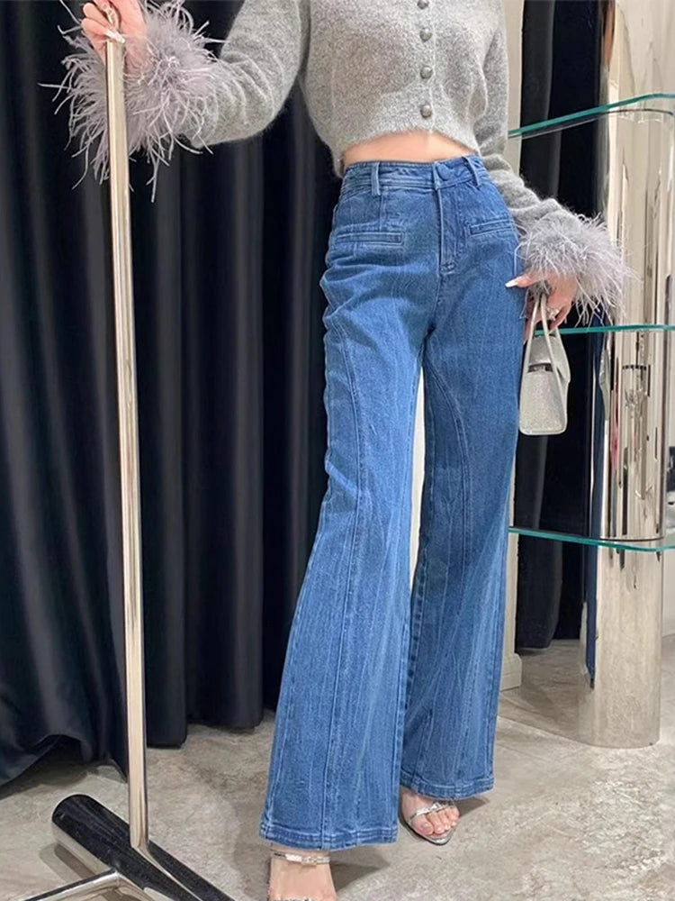Y2K High Waist Flare Denim Jeans With Big Bow Ruffles Sweetheart Stylish Female Slim Fit Casual Trousers