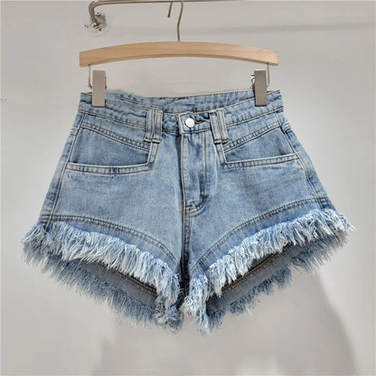 Denim Shorts Pants Low Rise Slim Lady Crop jeans Distressed Chic Casual Short Trousers