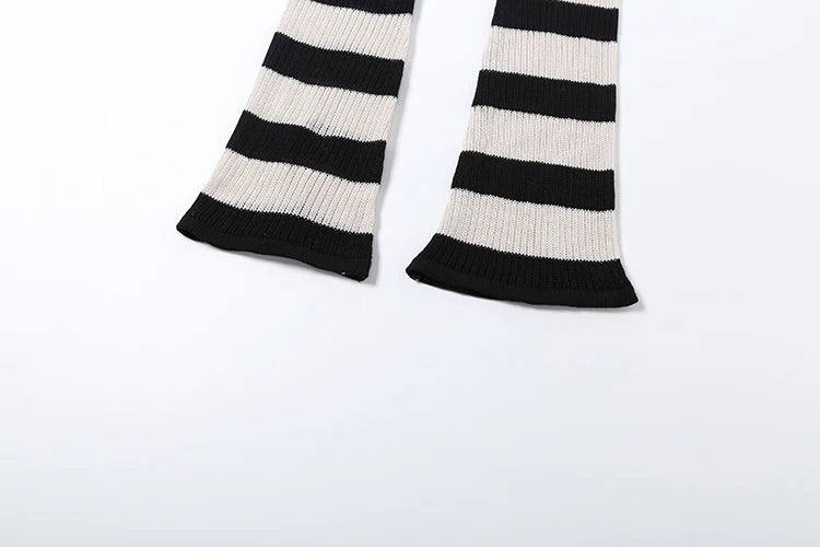 Kliou Stripe Patchwork Long Pants Woman Autumn Trend Crochet Shirring Elastic High Waist Skinny Peach Hip Street Style Bottoms