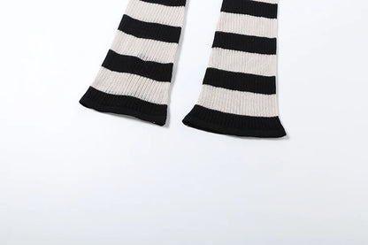 Kliou Stripe Patchwork Long Pants Woman Autumn Trend Crochet Shirring Elastic High Waist Skinny Peach Hip Street Style Bottoms