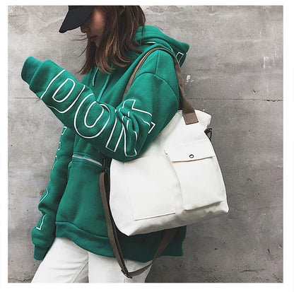 Fashion Canvas Bags Students Handbag Shoulder Bag Large Capacity Solid Color Totes Shopper Bag Casual Female CrossBody 2024