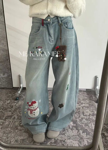 Women's Blue Casual Denim Pants Y2K Harajuku High Street Aesthetic Fashion 2000S Style Retro Wide Leg Jeans Clothing 2026 Mew