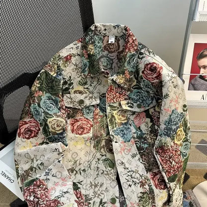 Men's Fashionable Denim Jacket High Quality Cross-Border Style Loose Fit Casual Scene Jacquard Lapel Jacket