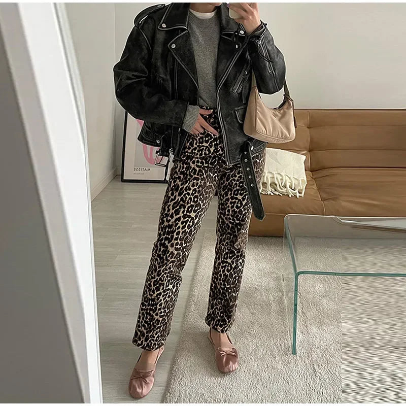 Animal Leopard Print Long Denim Women High Waist Straight Pencil Jeans Leopard print / M Leopard print / L Leopard print / XS Leopard print / M-Leopard print / L-Leopard print / XS-Leopard print / S-