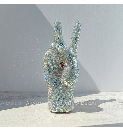 Victory Hand Shaped Diamond Evening Luxury Designer Unique Stylish Rhinestone Purse