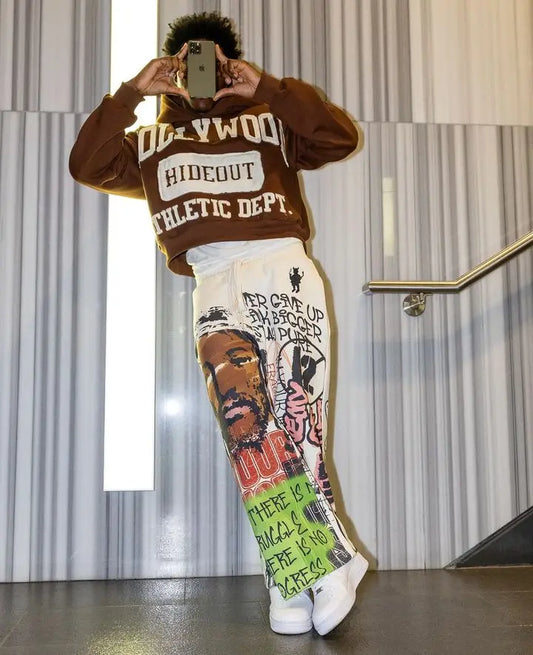 American Cartoon Graffiti Sweatpants Y2K Pants Mens Gothic Hip Hop Cartoon Baggy Elastic Waist Casual Trousers