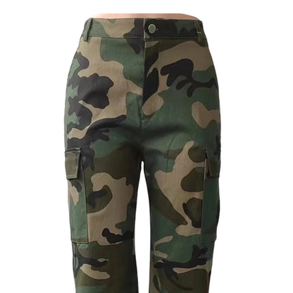 Cargo Pants Fashion Women Camo Print Oversized Pocket High Waist Baggy Pant Casual Hip Hop Straight Trouser