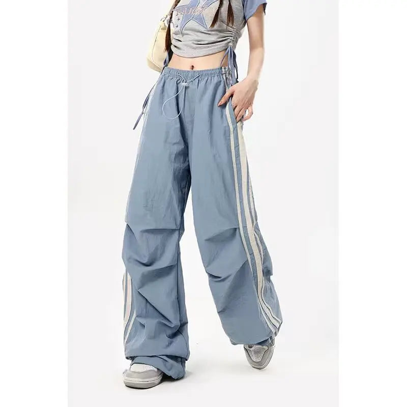 Women Blue Striped Pants Baggy Harajuku Sweatpants Aesthetic Oversize Parachute Pants Y2k 2000s Vintage Fashion Trousers Clothes