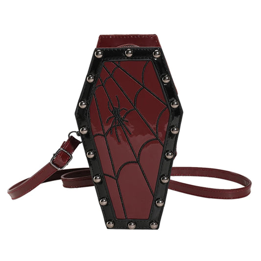 Women Coffin Satchel Purse Cartoon Gothic Coin Purse Strap Adjustable Casual Spider Coffin Bag