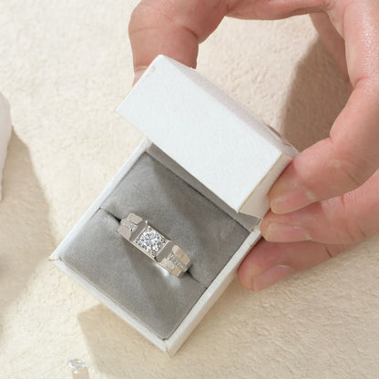 Newshe Men's Wedding Rings 925 Sterling Silver Solitaire Round Cubic Zircon Promise Band Size 8-12