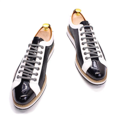 Luxury Brand Large Size Men's Flat Sneakers 6 to 13 Patent Leather Lace-up Black White Casual Shoes for Men