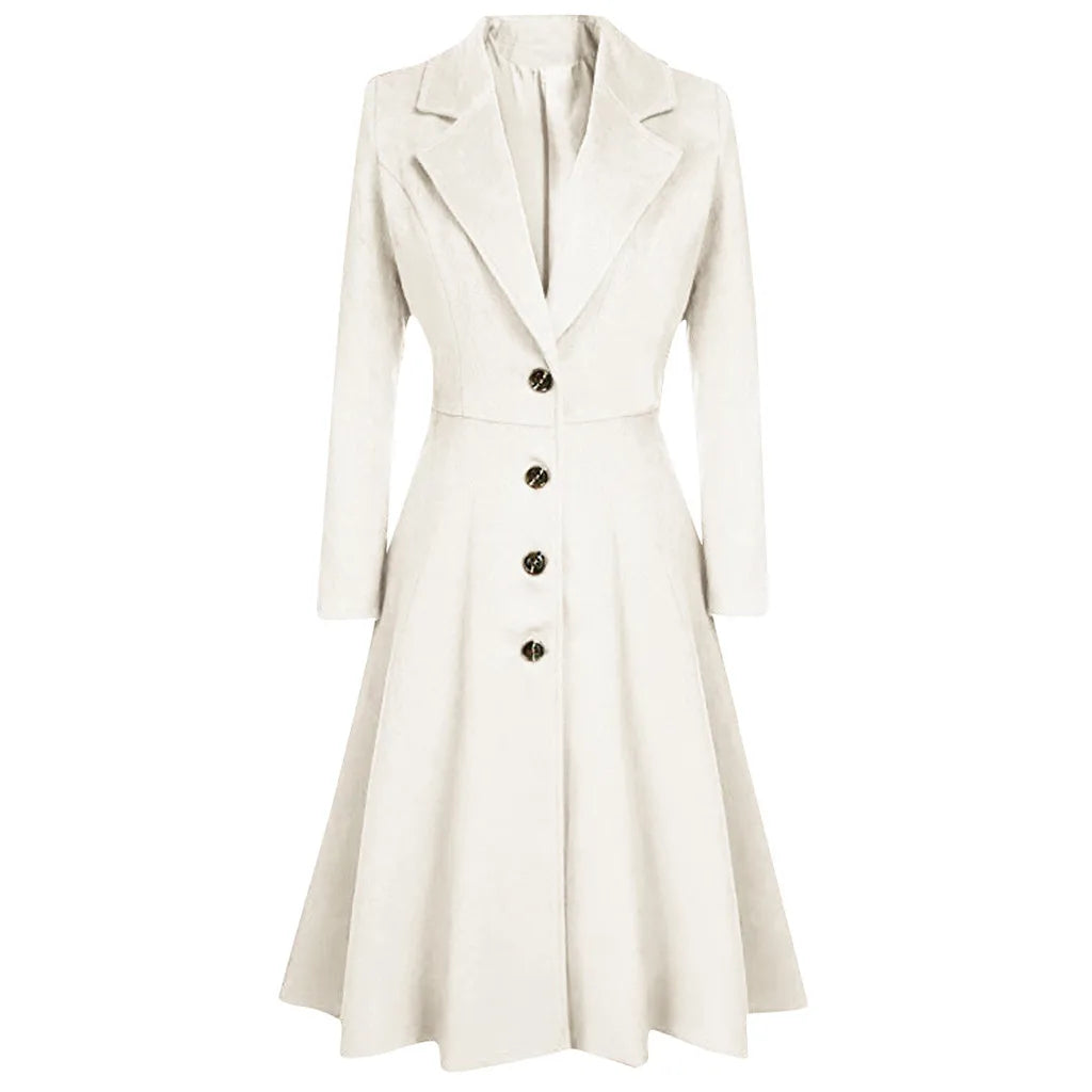 Lapel Button Long Trench Coat Windbreak Overcoat Women Jacket