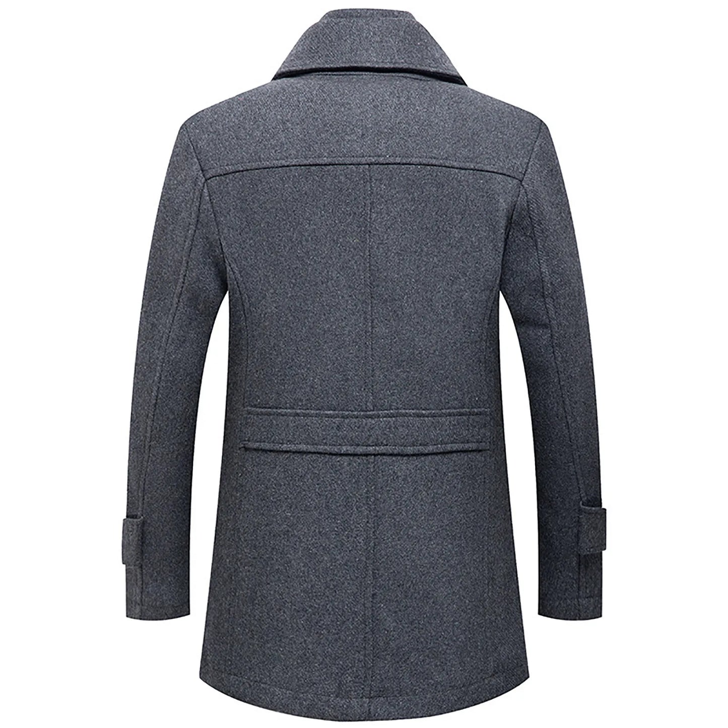 Men's Winter Woolen Overcoat Solid Color Detachable Double Collar Zipper Single-Breasted