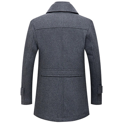 Men's Winter Woolen Overcoat Solid Color Detachable Double Collar Zipper Single-Breasted