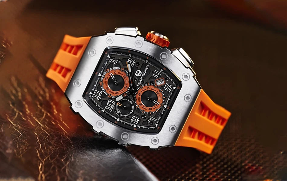 Luxury Brand Tonneau Design Waterproof Clock Stainless Steel Wristwatch Rectangle