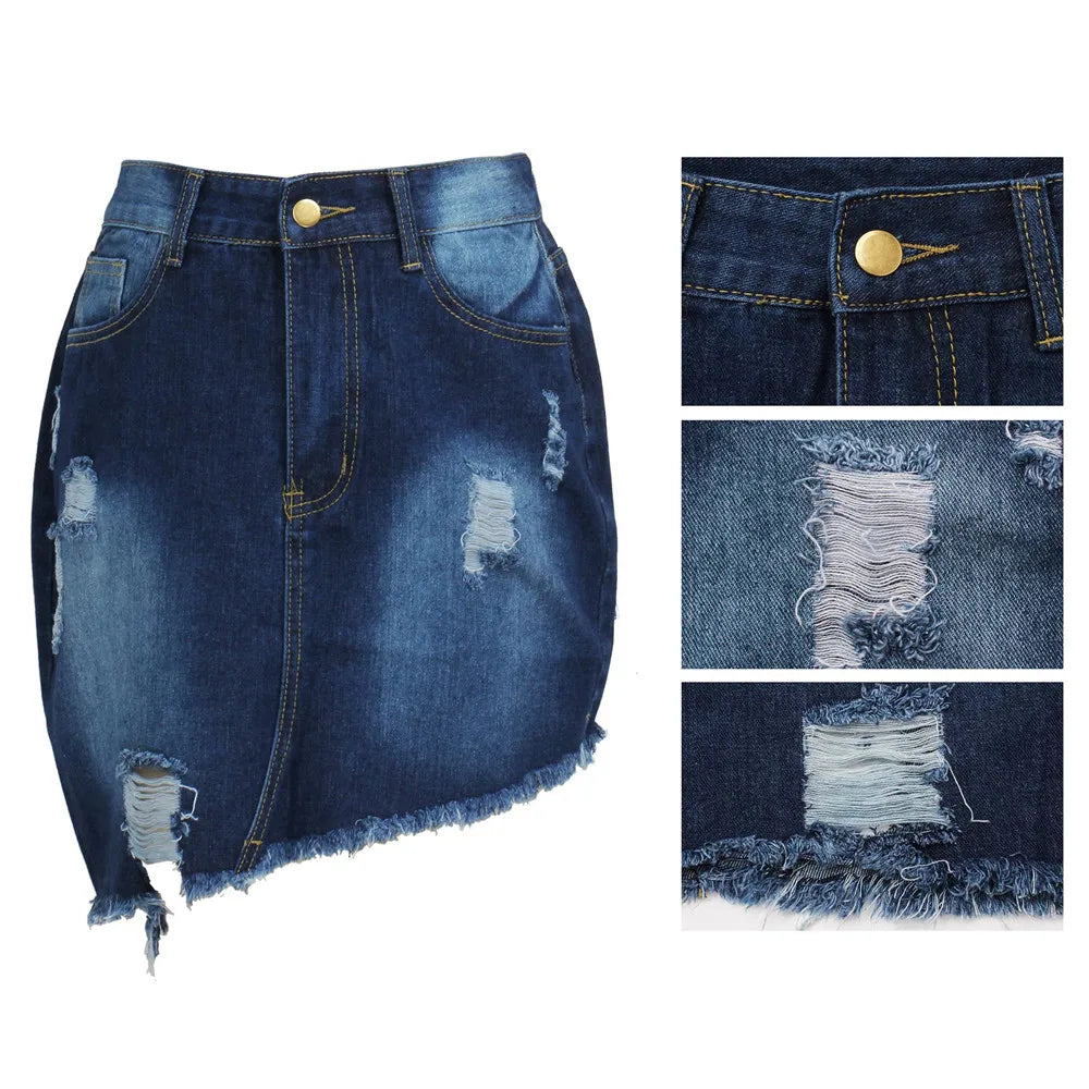 Plus Size Skirts Jeans Women Medium Stretch Above Knee Denim Mini Wrap Skirt