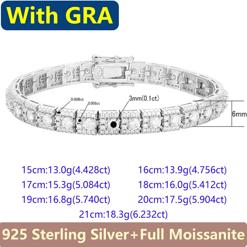 2025 New Full Moissanite Diamond Bracelets Tennis Chain For Women Engagement Wedding Original 925 Sterling Silver Jewelry Plated
