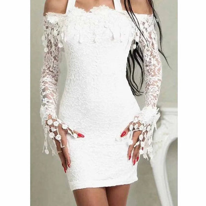 White Lace Dress Long Sleeve Dress Bodycon Off Shoulder Lace Wedding