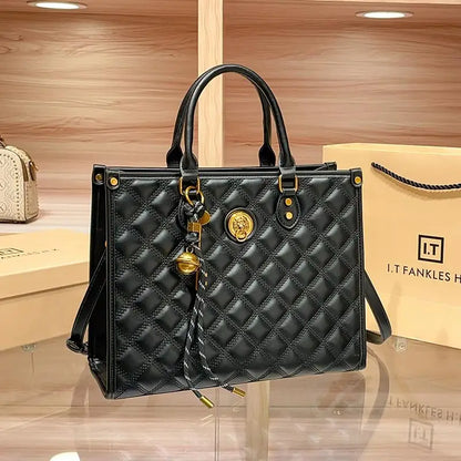 Light luxury brand hand-held large capacity tote bag diamond grid single shoulder diagonal cross bag