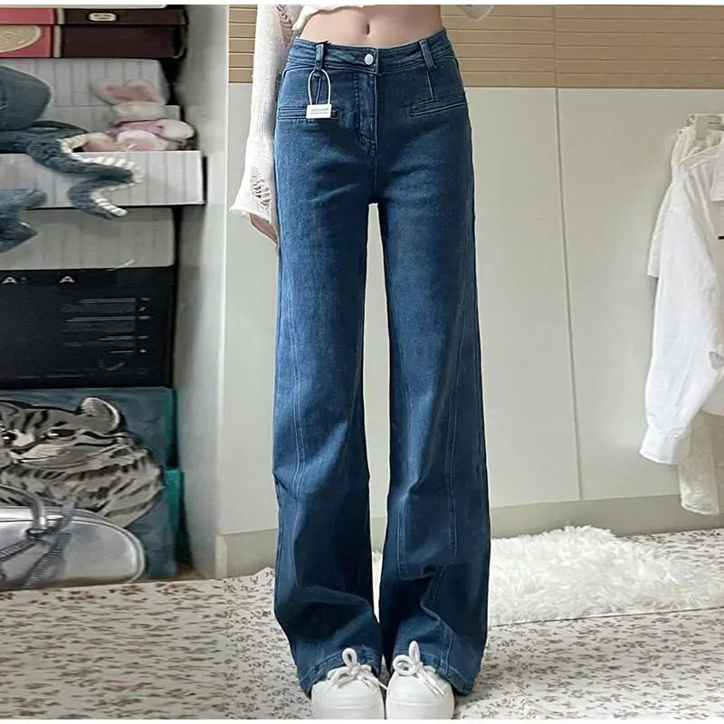 Y2K High Waist Flare Denim Jeans With Big Bow Ruffles Sweetheart Stylish Female Slim Fit Casual Trousers