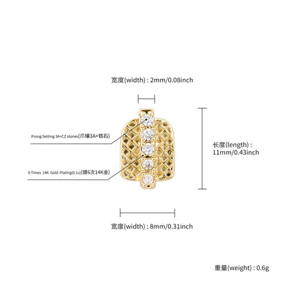 Single CZ Stone Vertical Bar Teeth Grillz 14K Gold Plated Cubic Zircon Tooth Caps