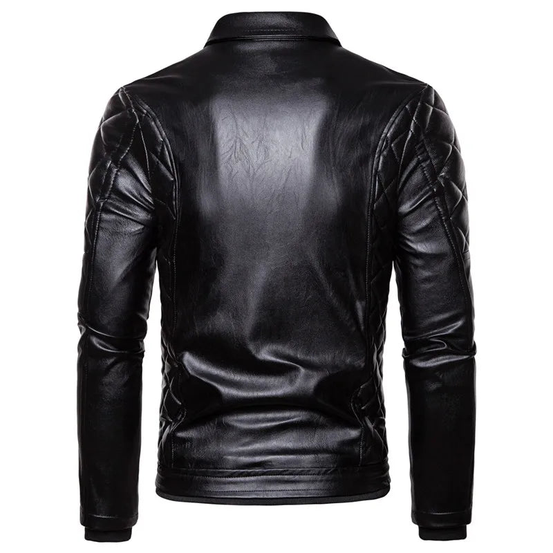 Winter Fleece Motorcycle Leather Jacket Men Turn Down Fur Collar Slim Fit Warm PU Bomber Jacket