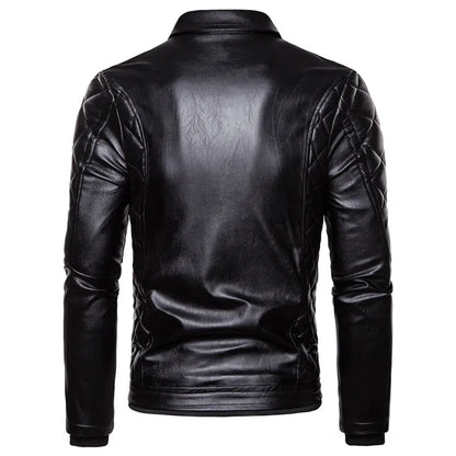 Winter Fleece Motorcycle Leather Jacket Men Turn Down Fur Collar Slim Fit Warm PU Bomber Jacket