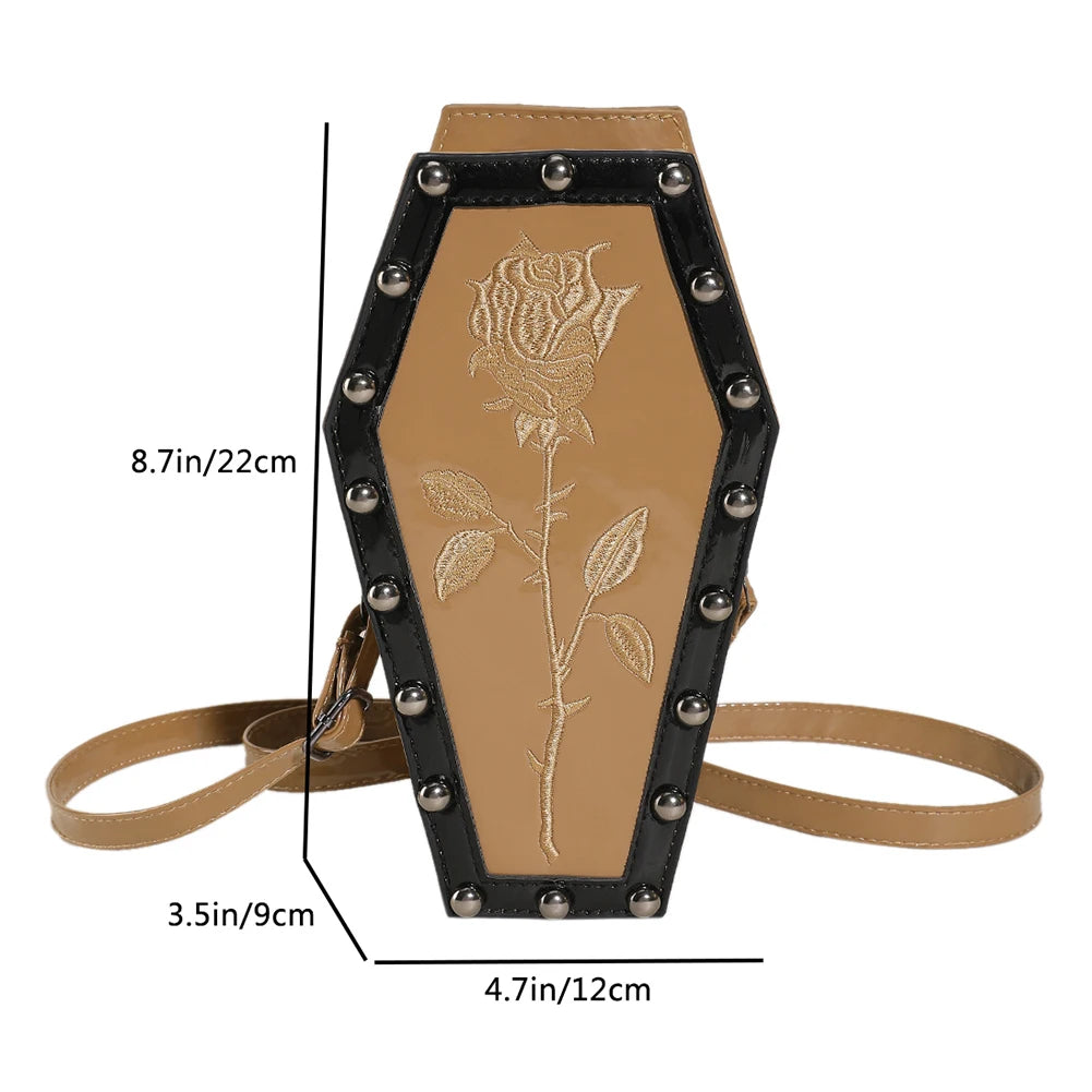 Women Coffin Satchel Purse Cartoon Gothic Coin Purse Strap Adjustable Casual Spider Coffin Bag