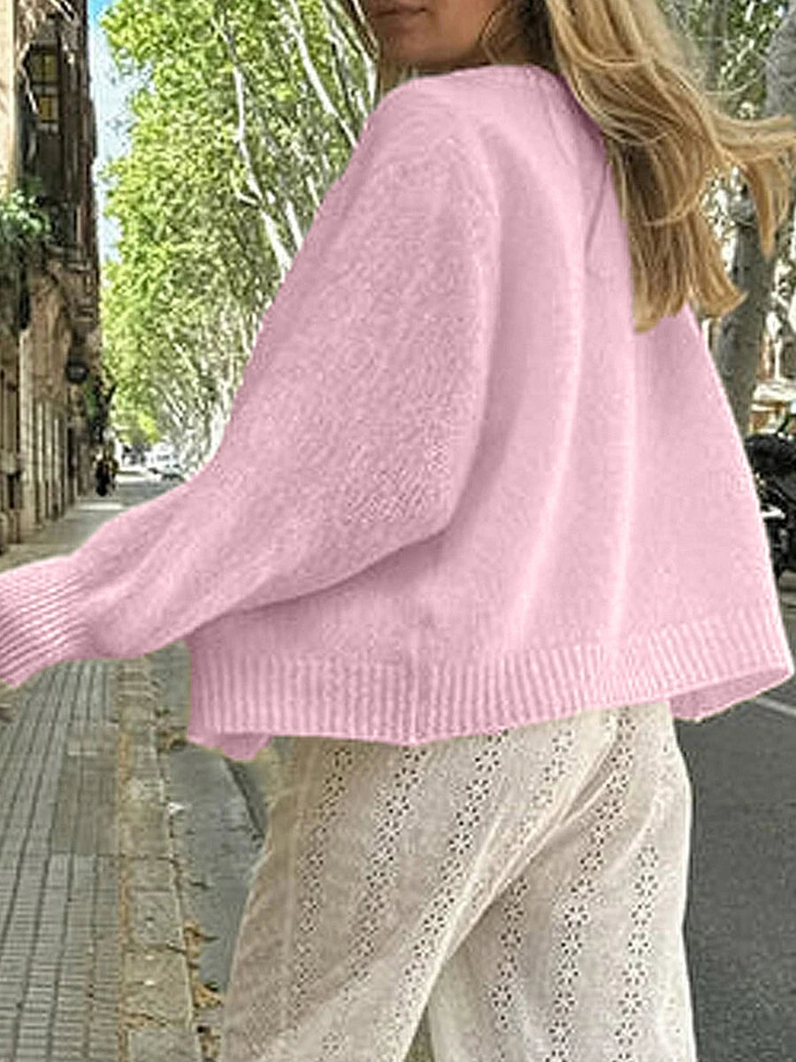 Ladies V-Neck Button Up Cardigan Cozy Lightweight Knit Sweater with Pockets