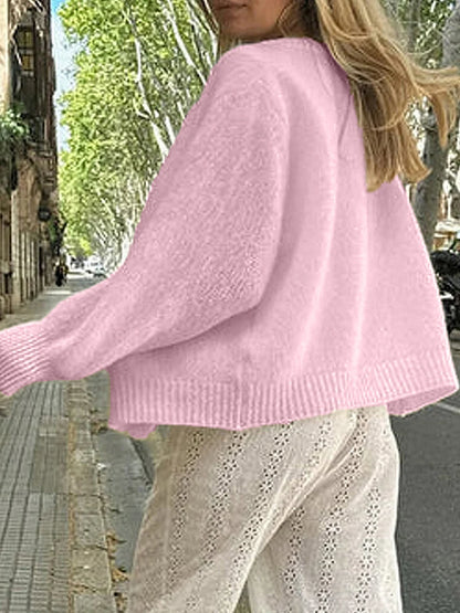 Ladies V-Neck Button Up Cardigan Cozy Lightweight Knit Sweater with Pockets