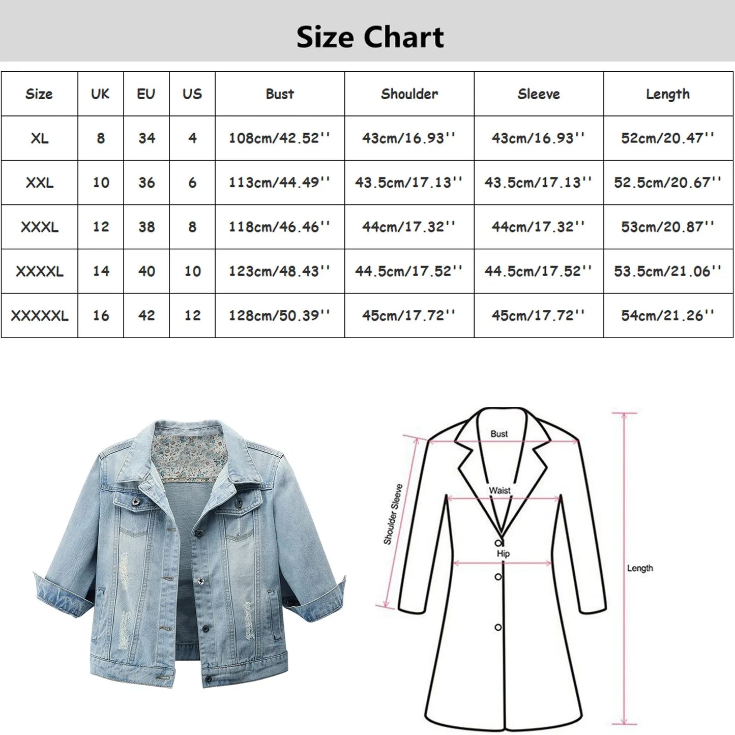 Women Cropped Coats 3/4 Sleeve Retro Short Denim Jackets Light Blue Jeans Coat