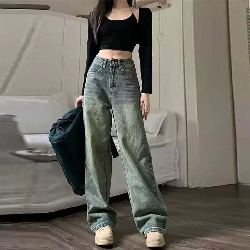 High-waisted Slimming Jeans Casual Bell Bottoms Straight-leg Long Pants For Women